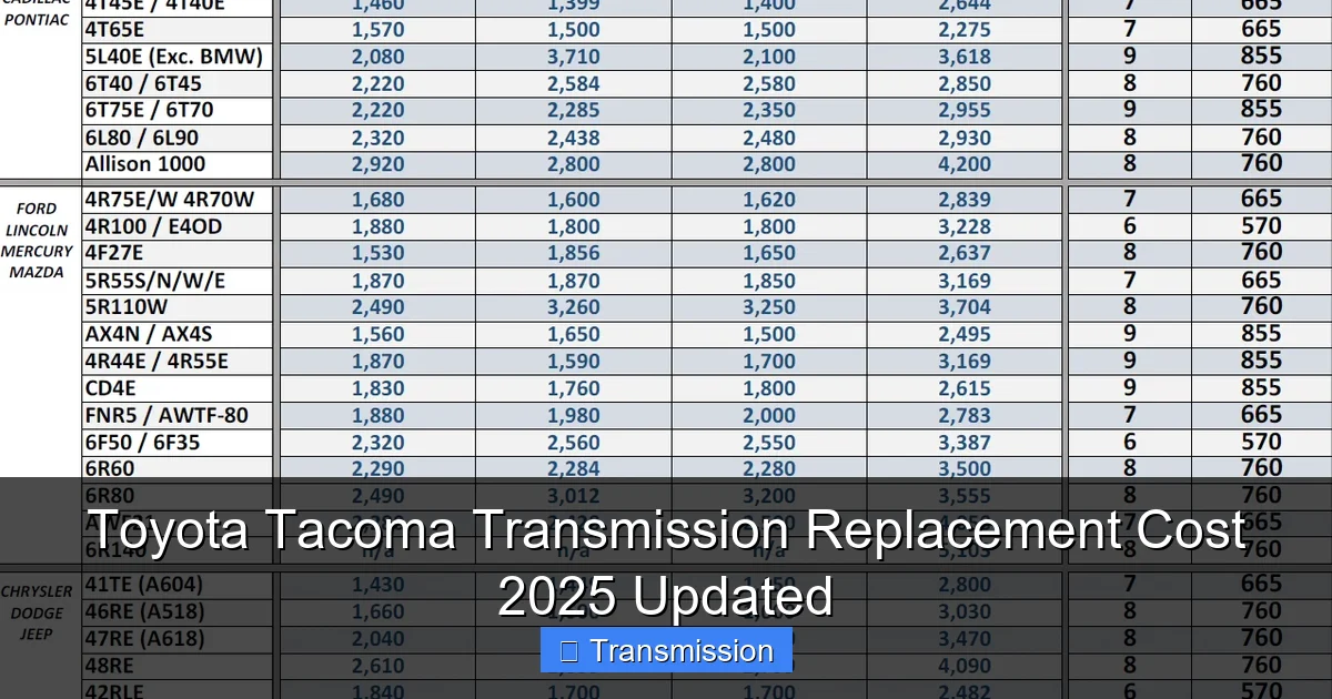 Toyota Tacoma Transmission Replacement Cost 2025 Updated