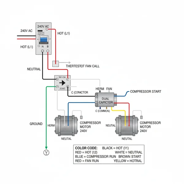 3 wire ac dual capacitor wiring diagram diagram with labeled components and explanations
