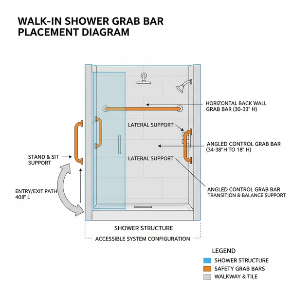 walk in shower shower grab bar placement diagram diagram with labeled components and explanations